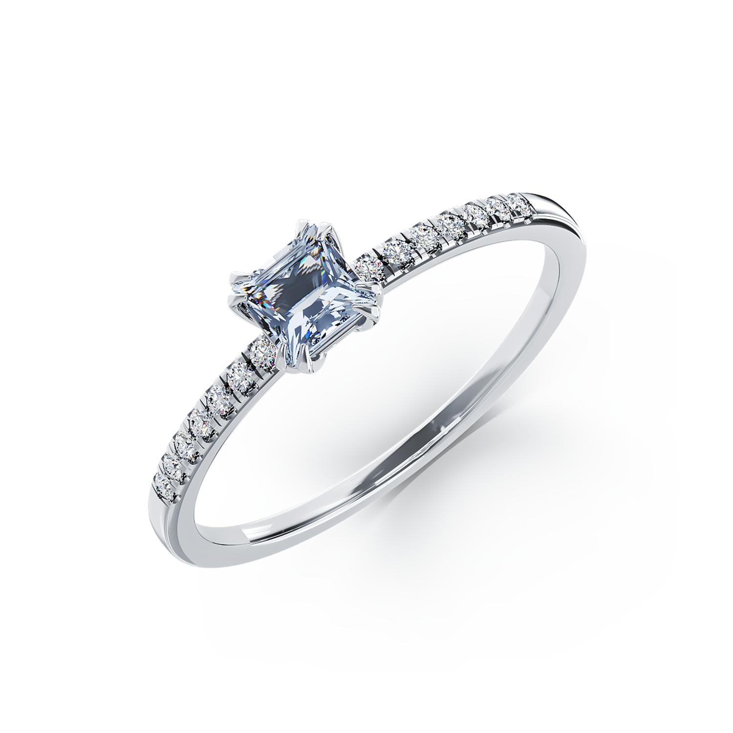18K white gold engagement ring with 0.26ct aquamarine and 0.06ct diamonds